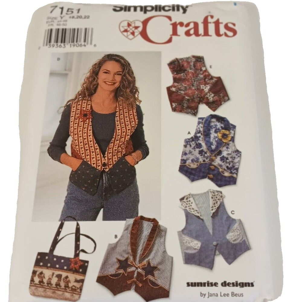 Simplicity Craft Pattern #7151 Misses Vest & Purse Uncut Size 18-20-22 /1996 VTG
